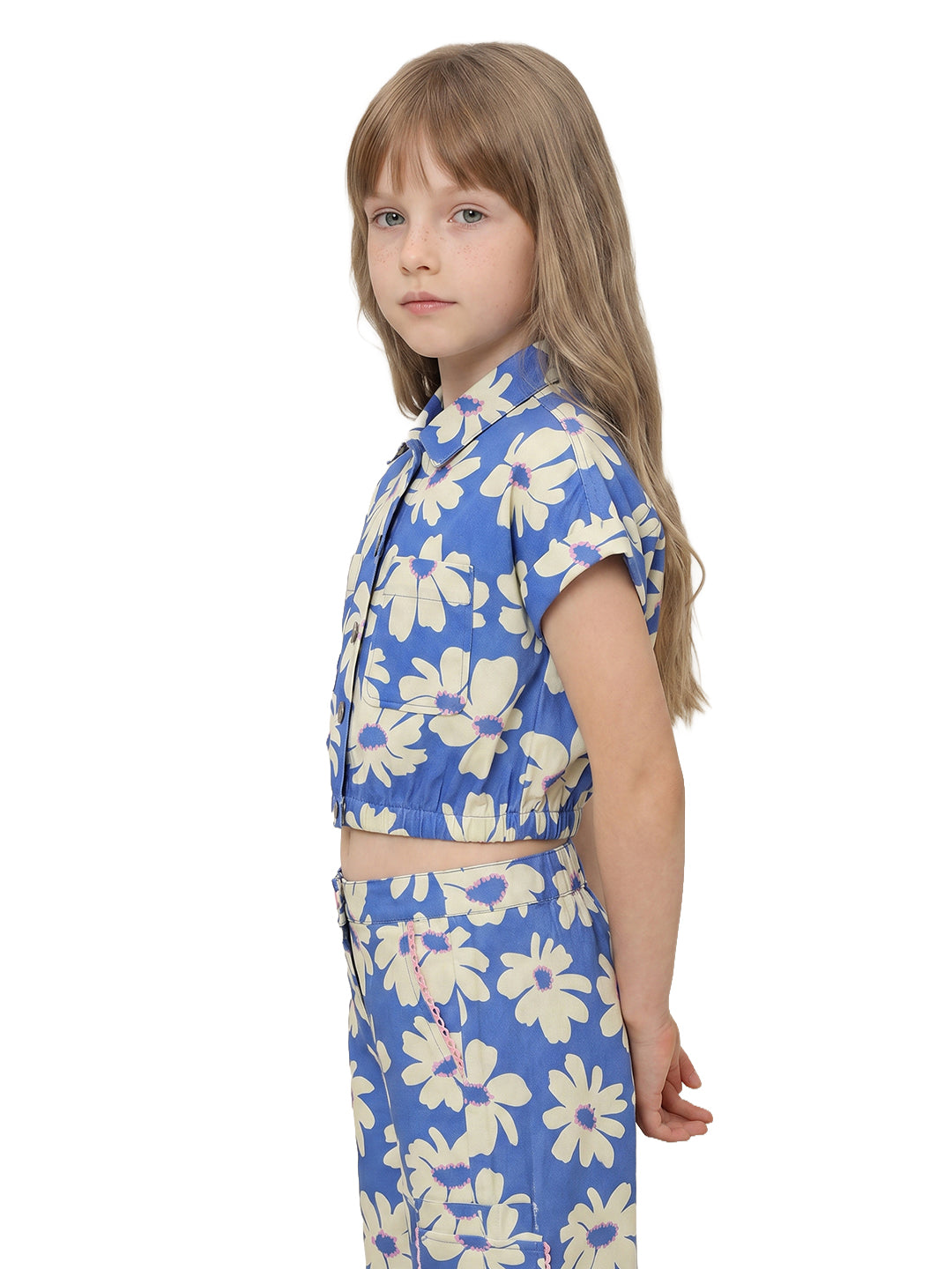 Girls Luca Penza Blue Abstract Print Regular Fit Shirt