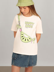 Egret Sling Bag Graphic Cotton T-Shirt with Round Neck for Girls