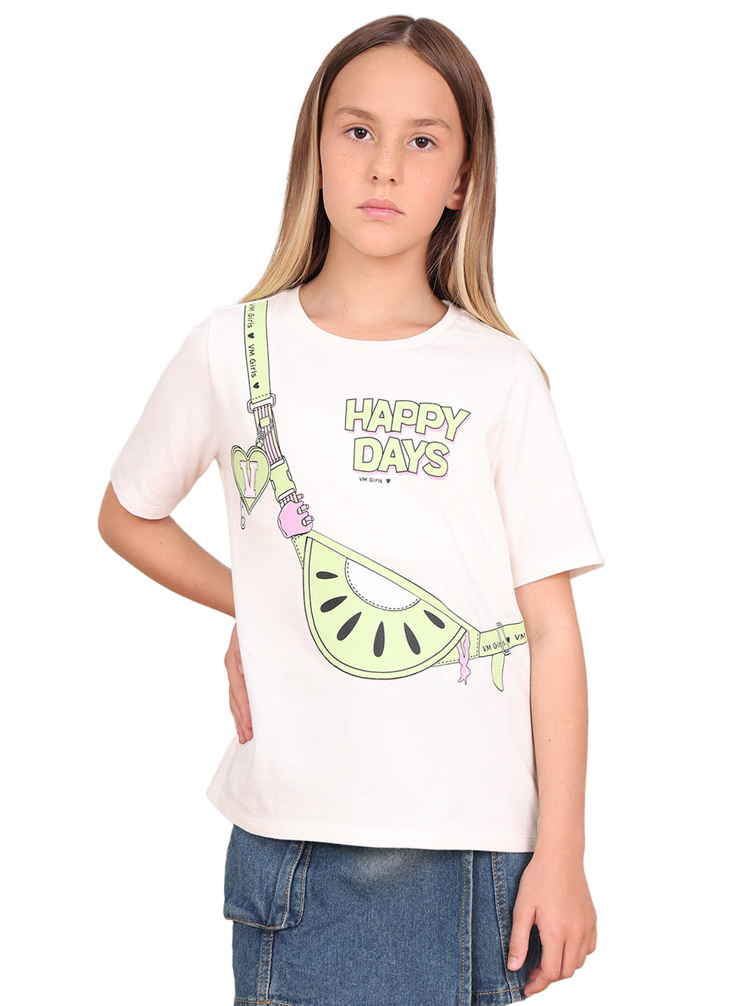 Egret Sling Bag Graphic Cotton T-Shirt with Round Neck for Girls