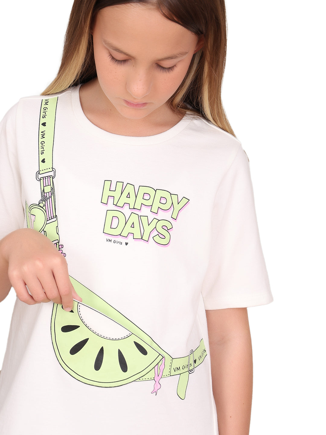 Egret Sling Bag Graphic Cotton T-Shirt with Round Neck for Girls