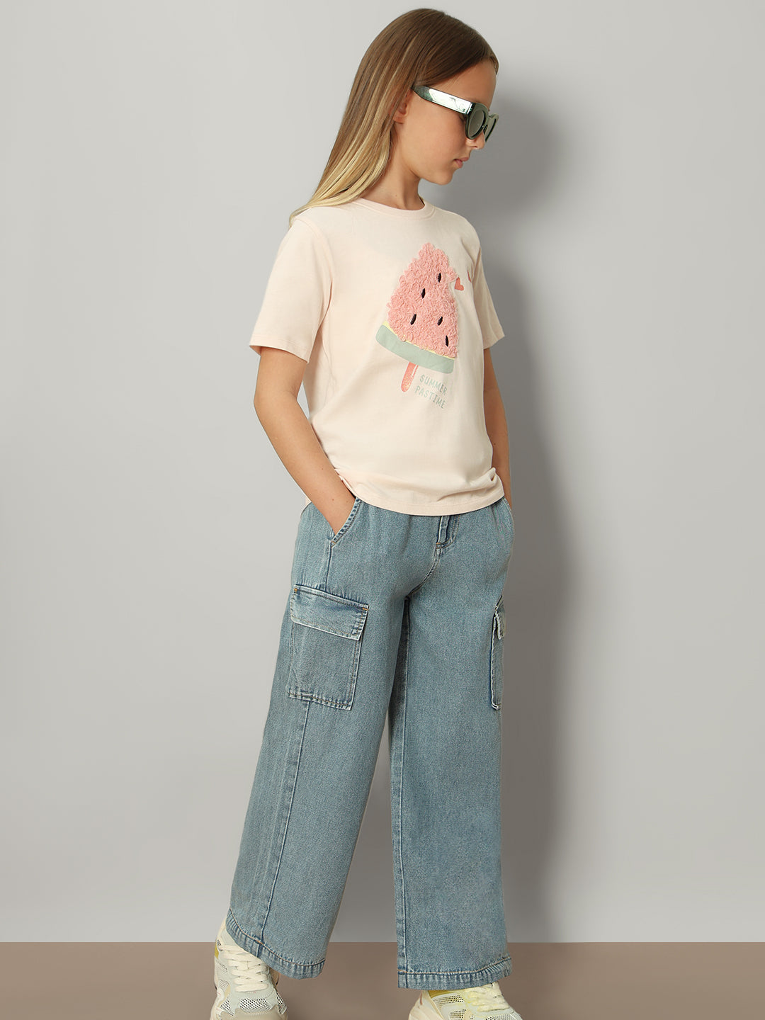 Crystal Pink Ice Cream Graphic Cotton T-Shirt for Girls
