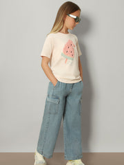 Crystal Pink Ice Cream Graphic Cotton T-Shirt for Girls