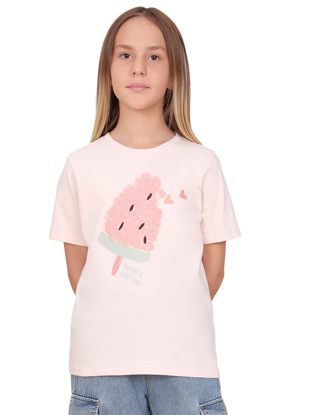Crystal Pink Ice Cream Graphic Cotton T-Shirt for Girls