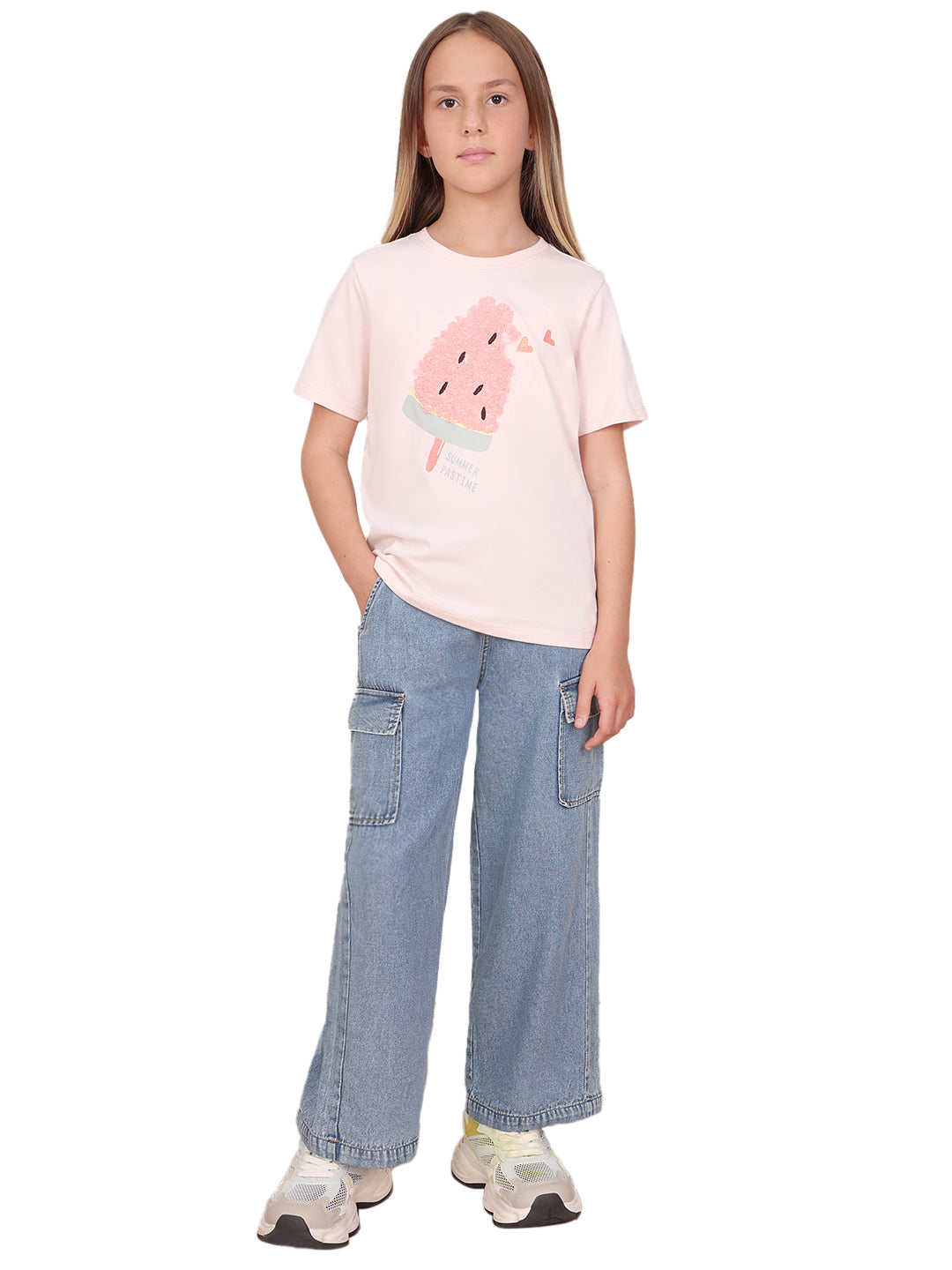 Crystal Pink Ice Cream Graphic Cotton T-Shirt for Girls