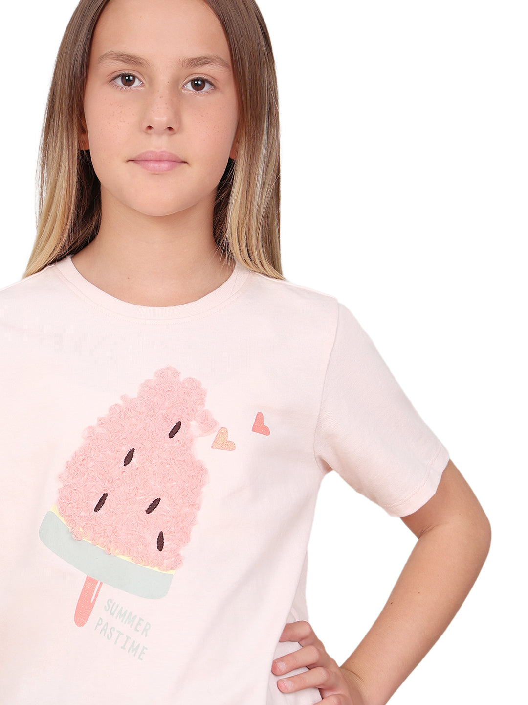 Crystal Pink Ice Cream Graphic Cotton T-Shirt for Girls