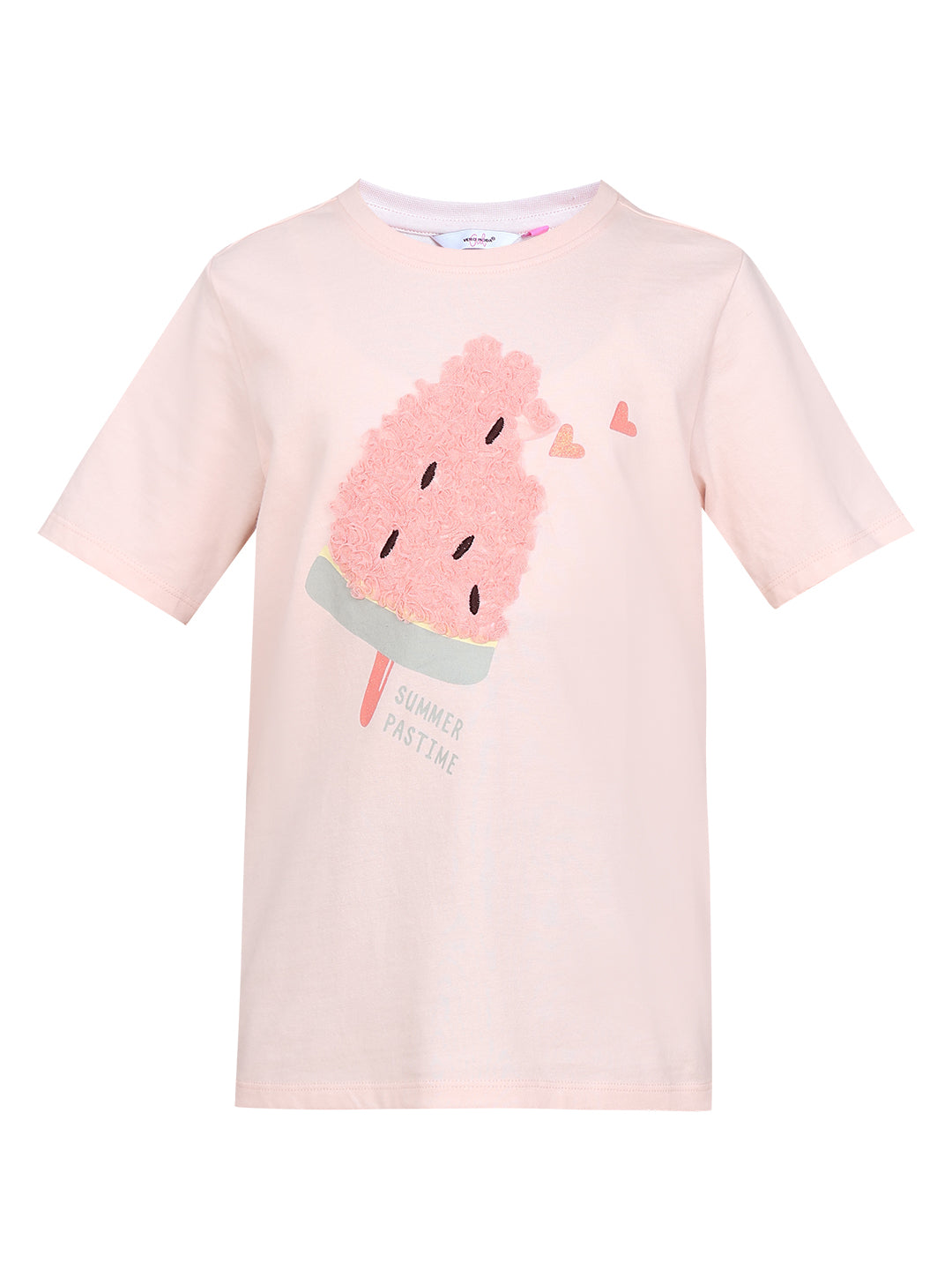 Crystal Pink Ice Cream Graphic Cotton T-Shirt for Girls