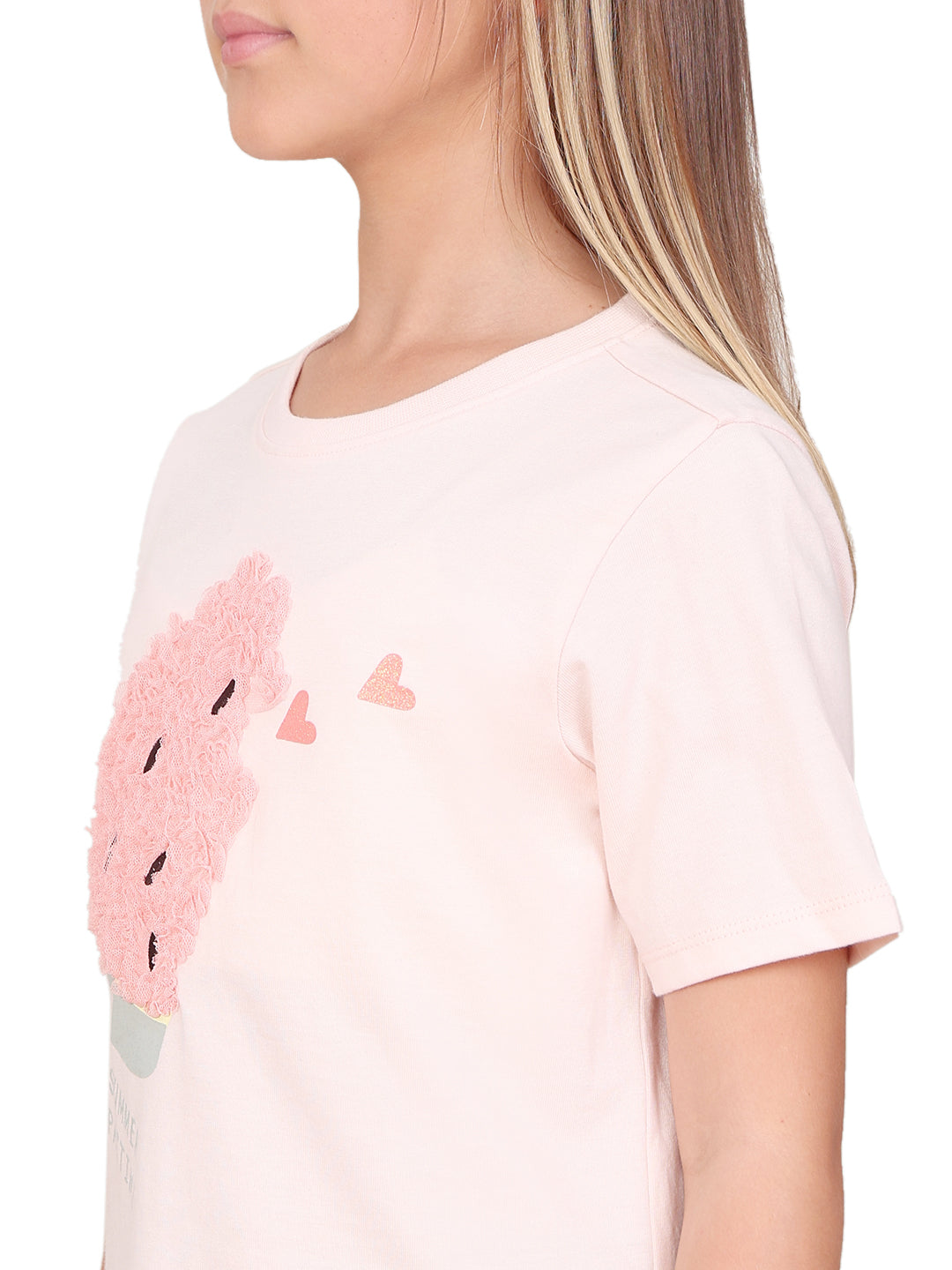 Crystal Pink Ice Cream Graphic Cotton T-Shirt for Girls