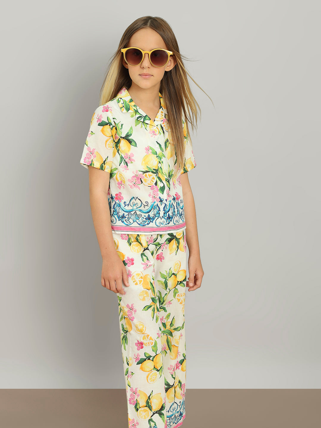 Vibrant Yellow Cotton V-Neck Casual Shirt for Girls