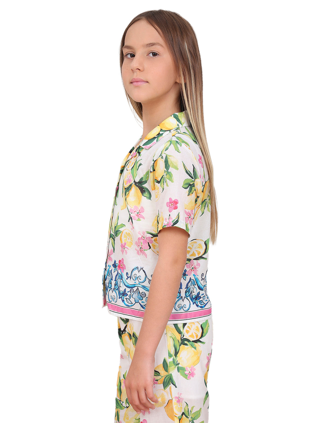 Vibrant Yellow Cotton V-Neck Casual Shirt for Girls