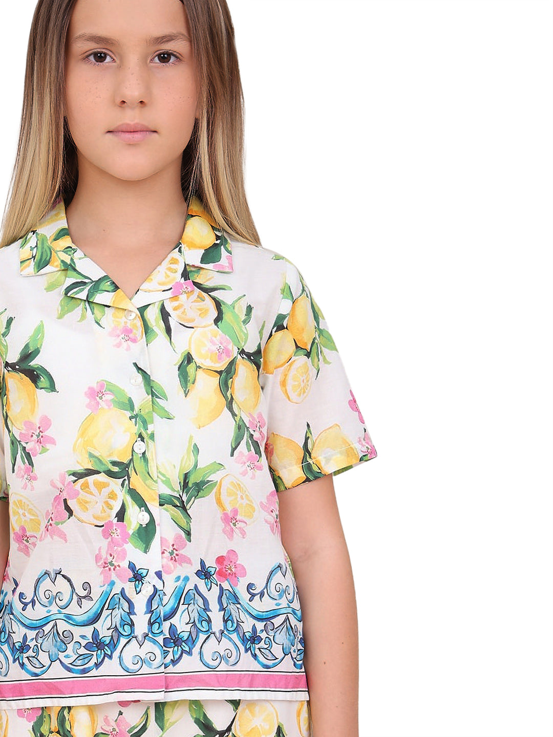 Vibrant Yellow Cotton V-Neck Casual Shirt for Girls