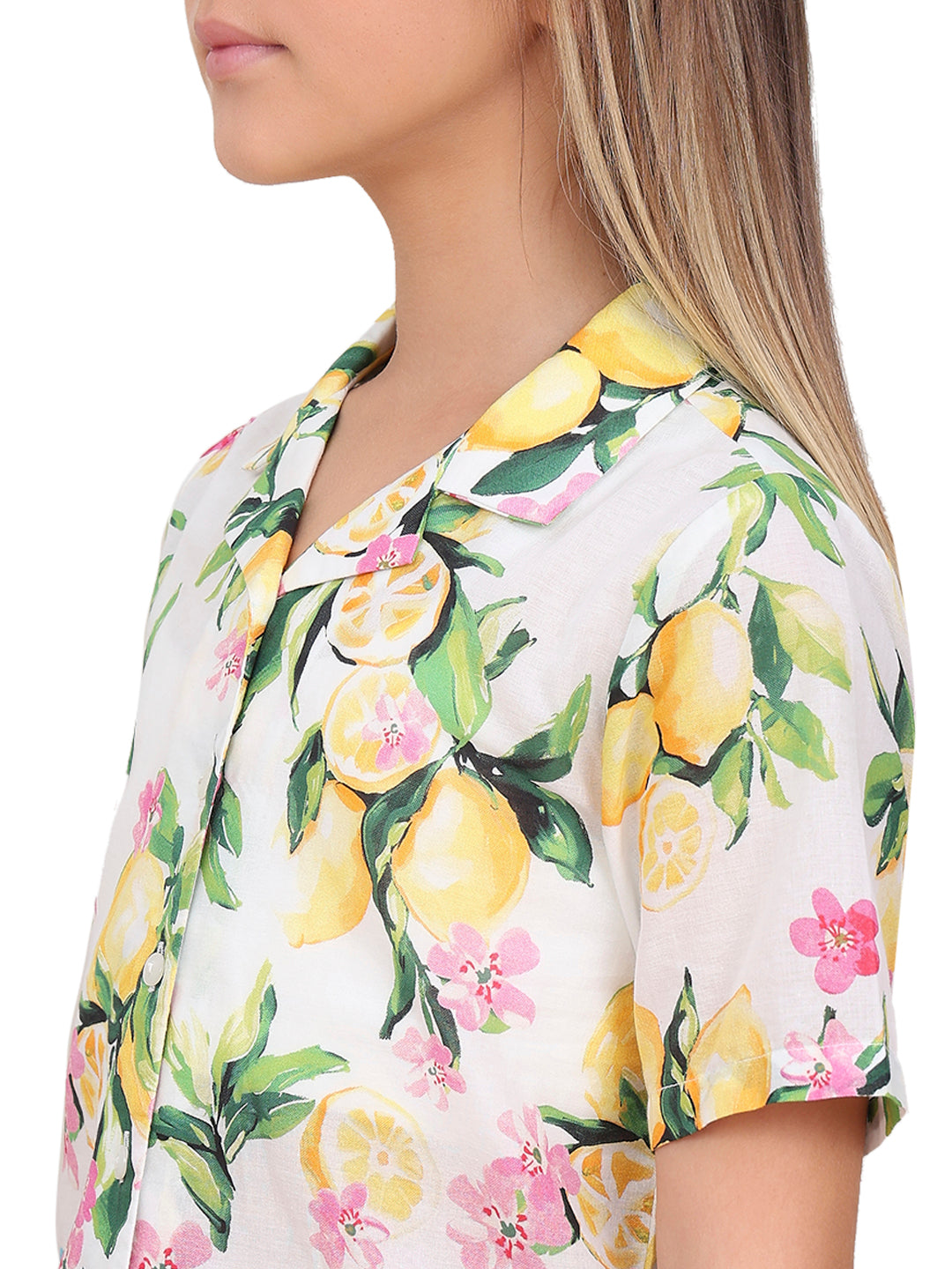 Vibrant Yellow Cotton V-Neck Casual Shirt for Girls