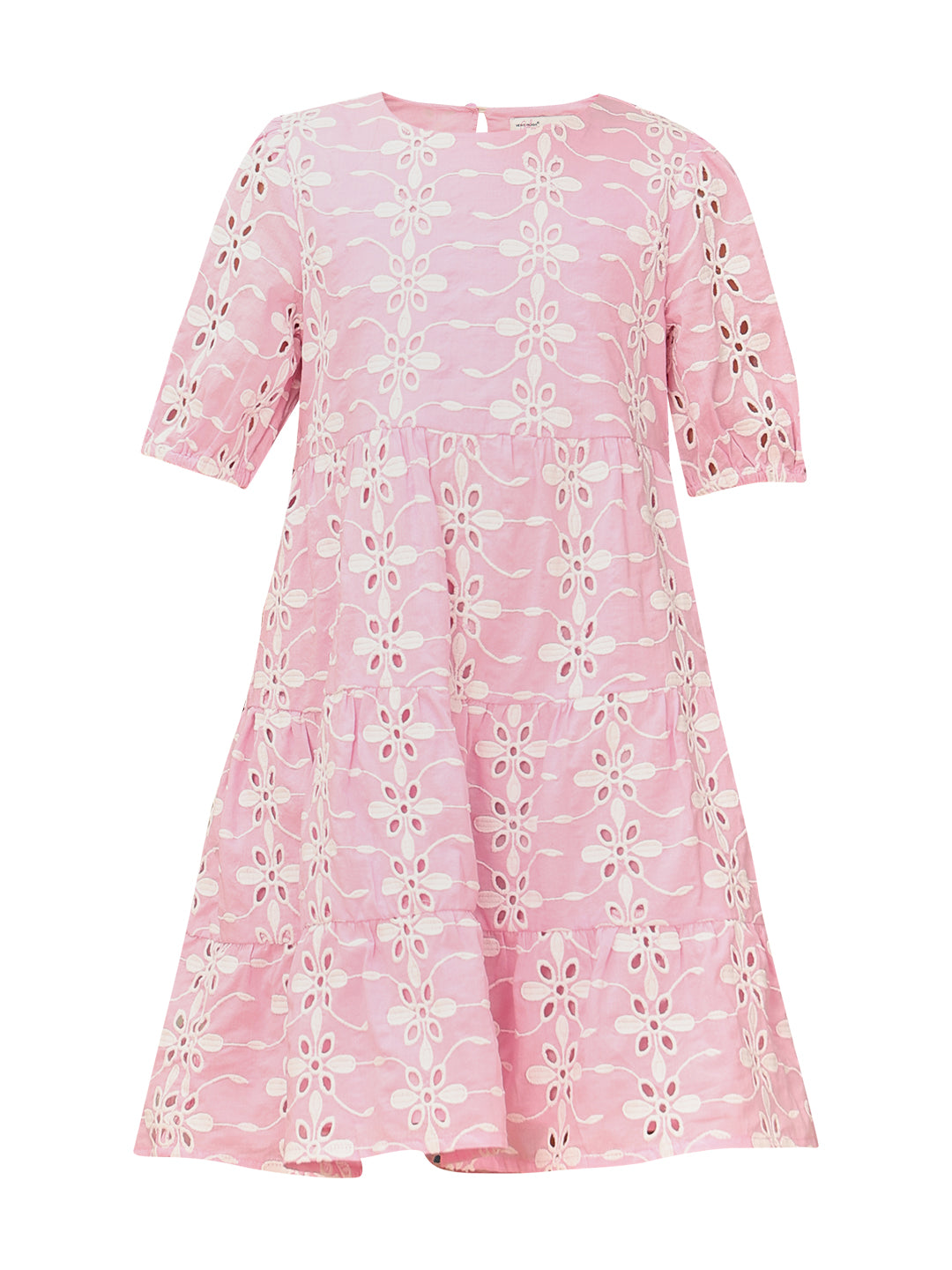 Girls Prism Pink Embroidered Cotton Fit and Flare Tiered Dress
