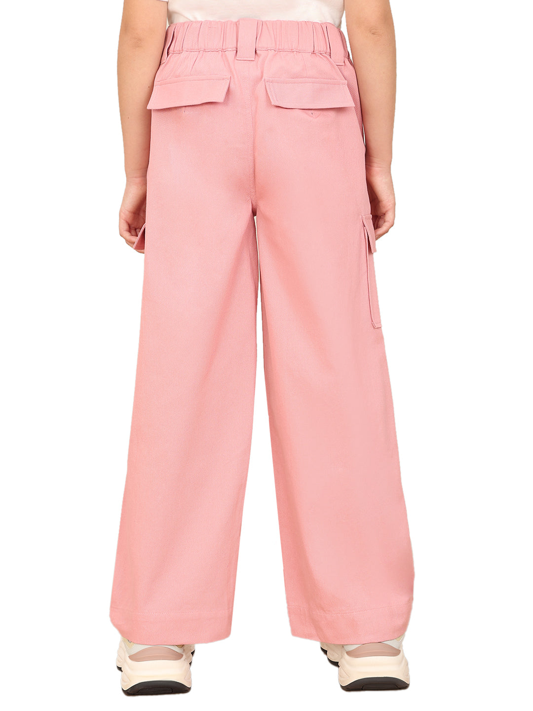 Dusty Pink Cotton Wide Leg Cargo Pants for Girls