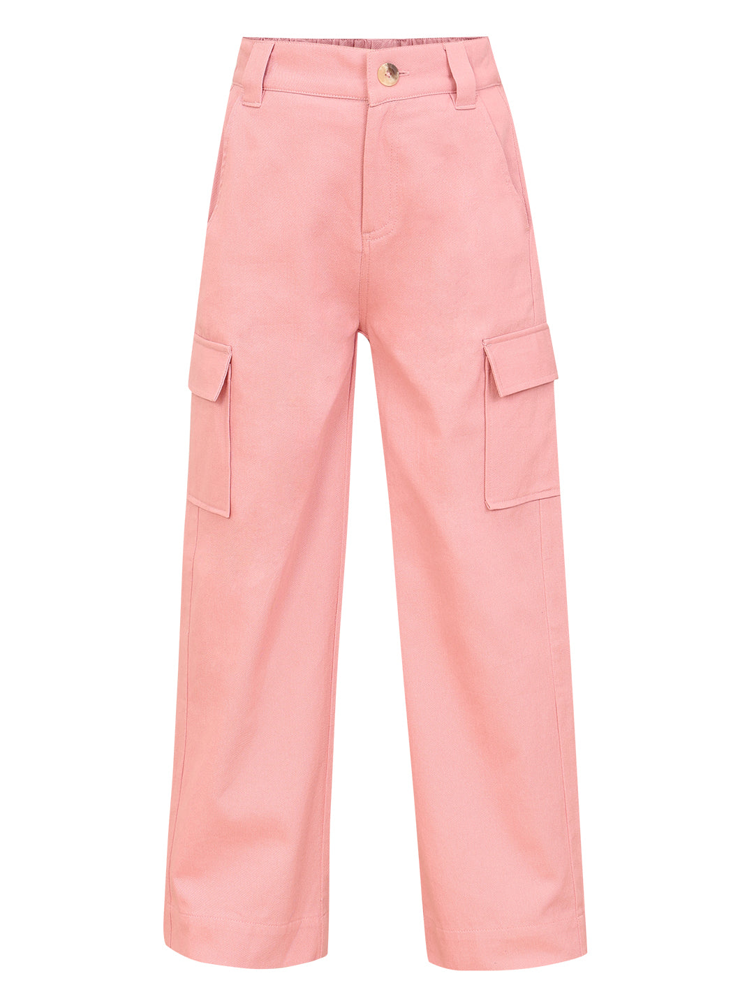 Dusty Pink Cotton Wide Leg Cargo Pants for Girls