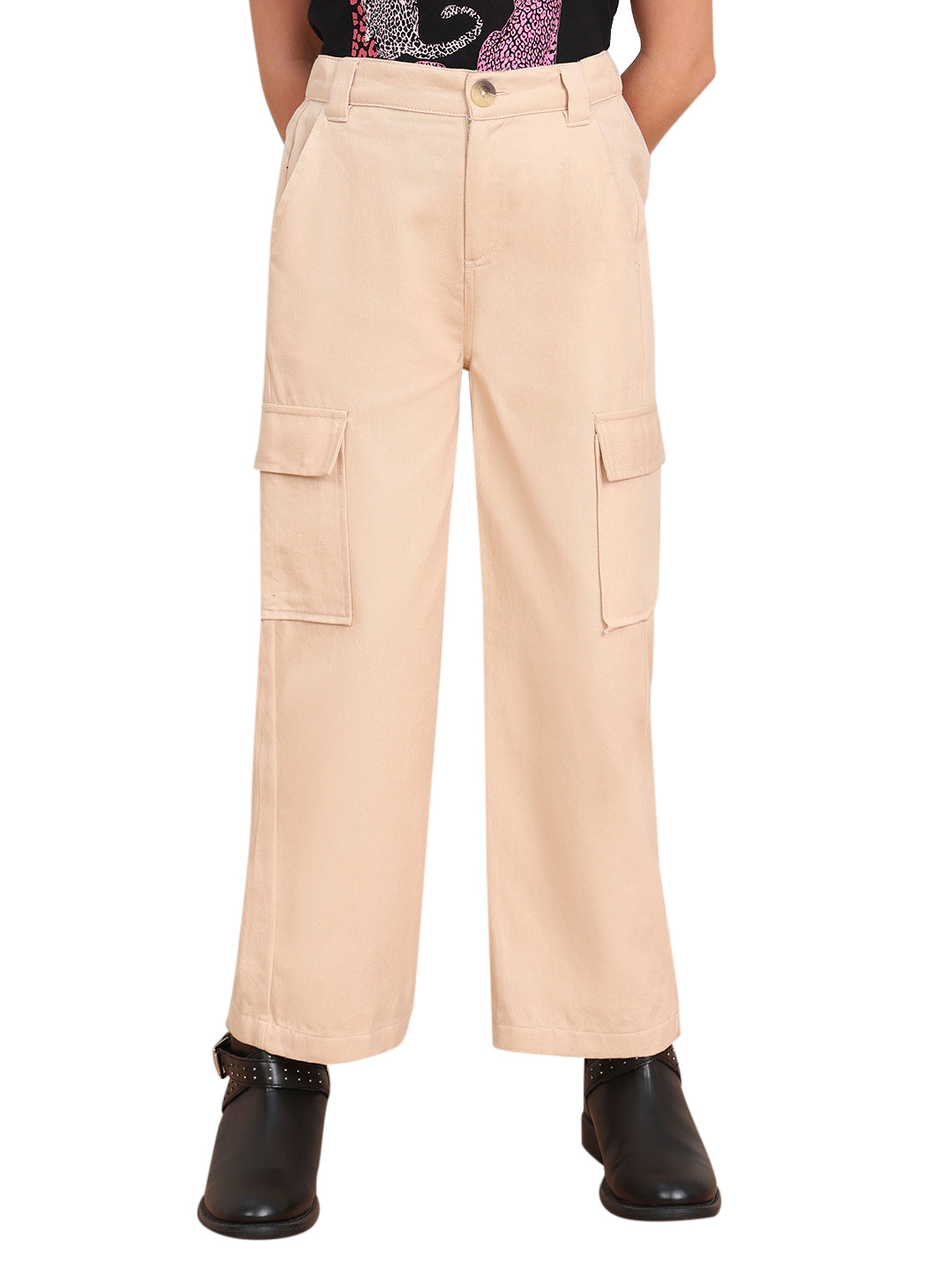 Angora Cotton Wide Leg Cargo Pants for Girls