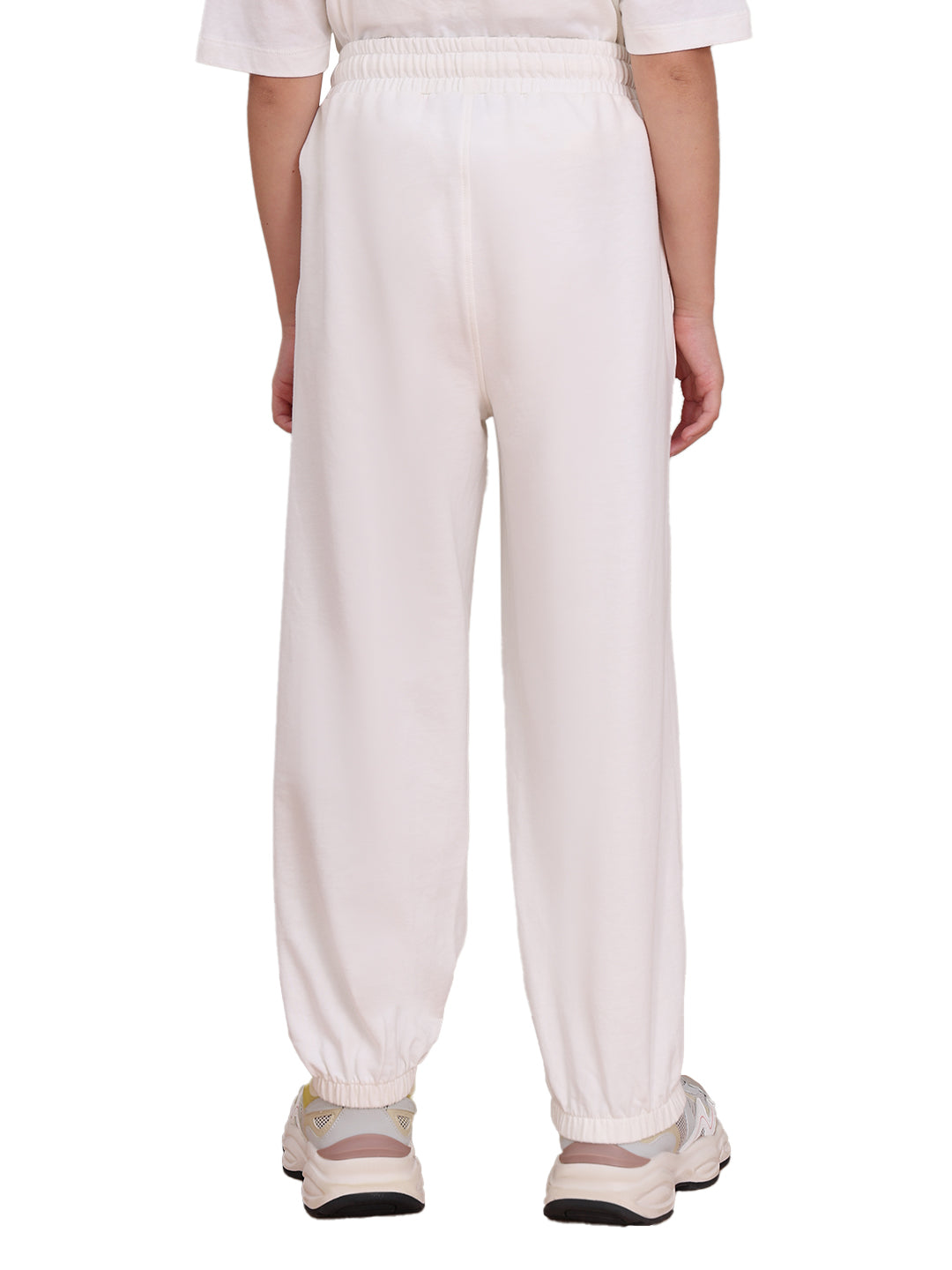 Girls Egret Printed Cotton Jogger Pants with Elasticated Waist