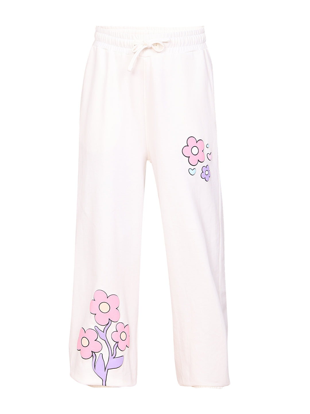 Girls Egret Printed Cotton Jogger Pants with Elasticated Waist