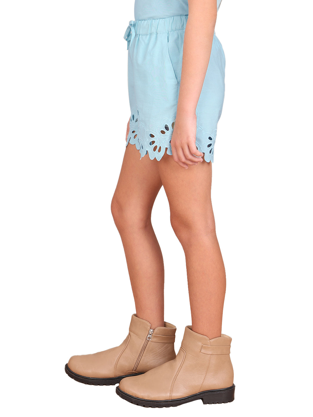 Saltwater Slide Cotton Cutwork Hem Shorts for Girls