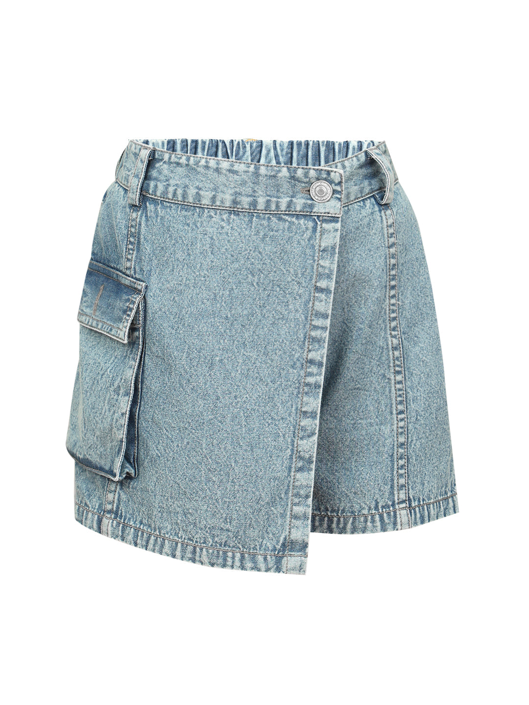 Medium Blue Cotton Denim Wrap Skirt for Girls