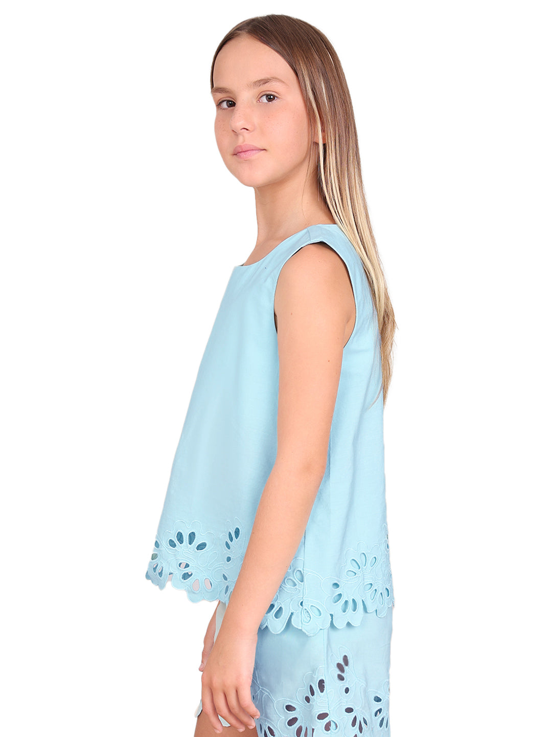 Saltwater Slide Cotton Cutwork Square Neck Top for Girls