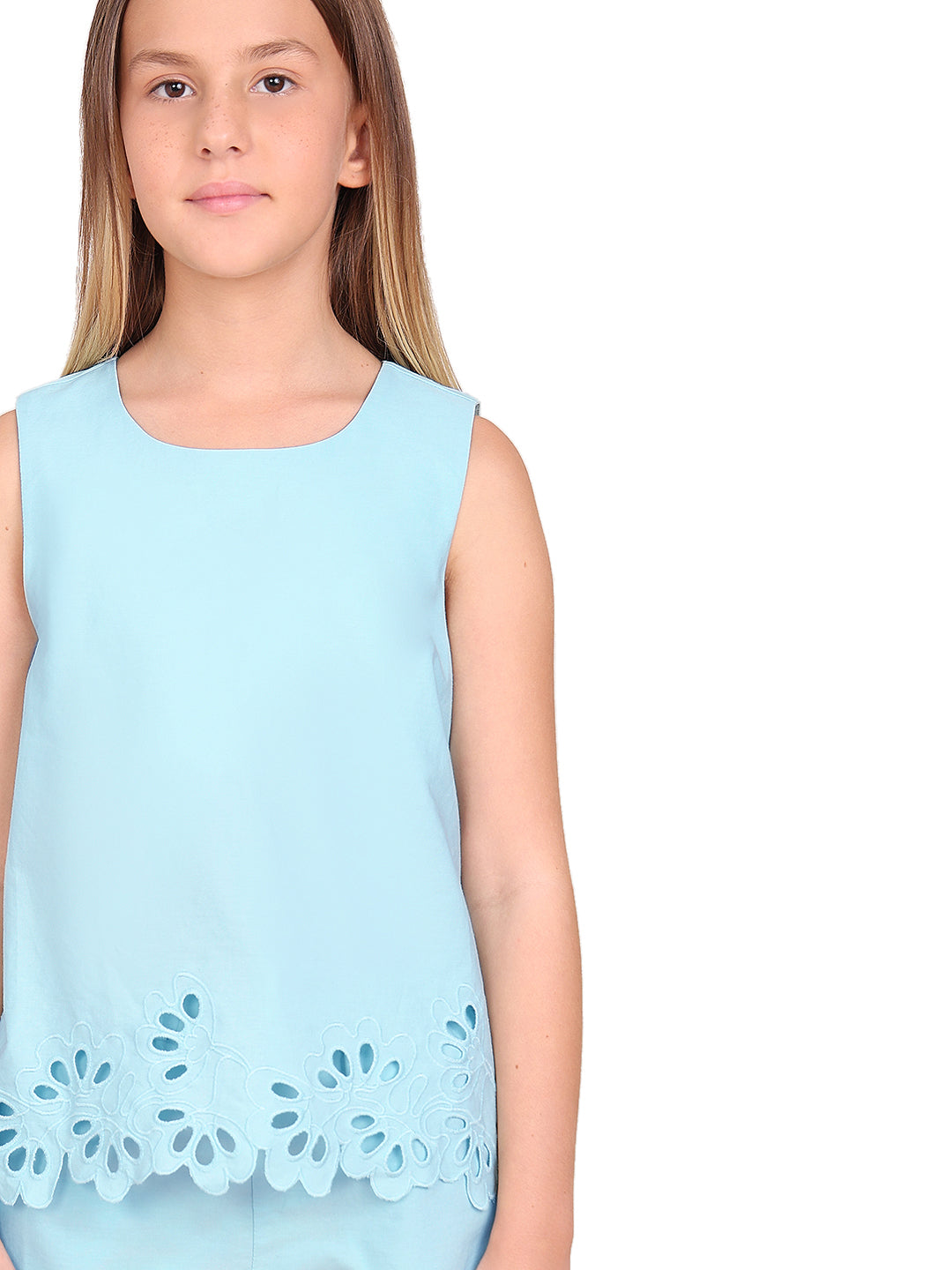 Saltwater Slide Cotton Cutwork Square Neck Top for Girls