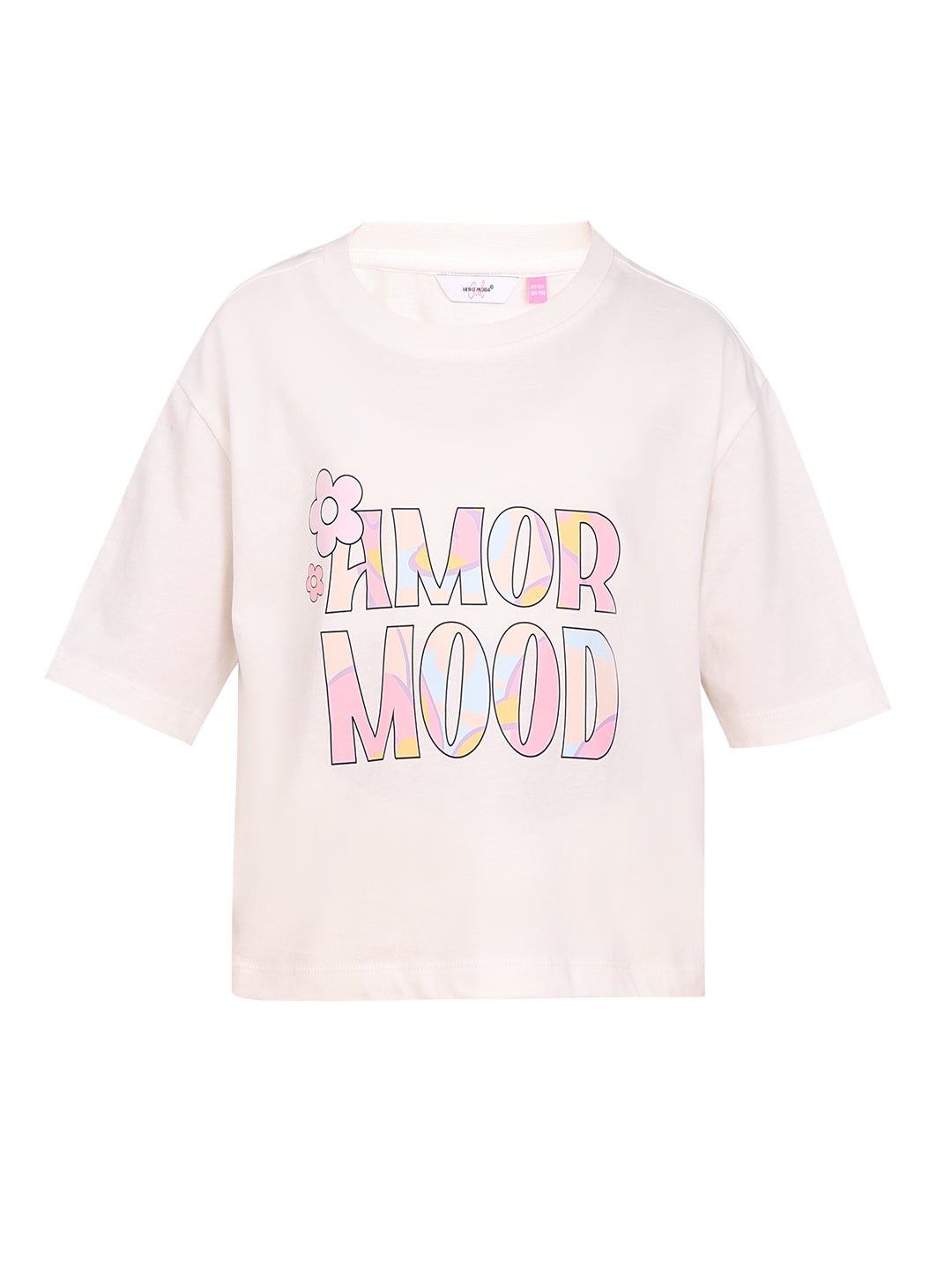 Egret Slogan Print Cotton T-Shirt with Round Neck for Girls