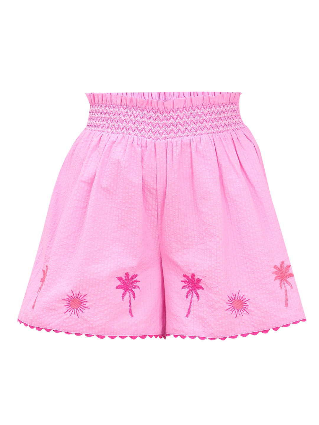 Prism Pink Cotton Embroidered Shorts for Girls – Casual Fit