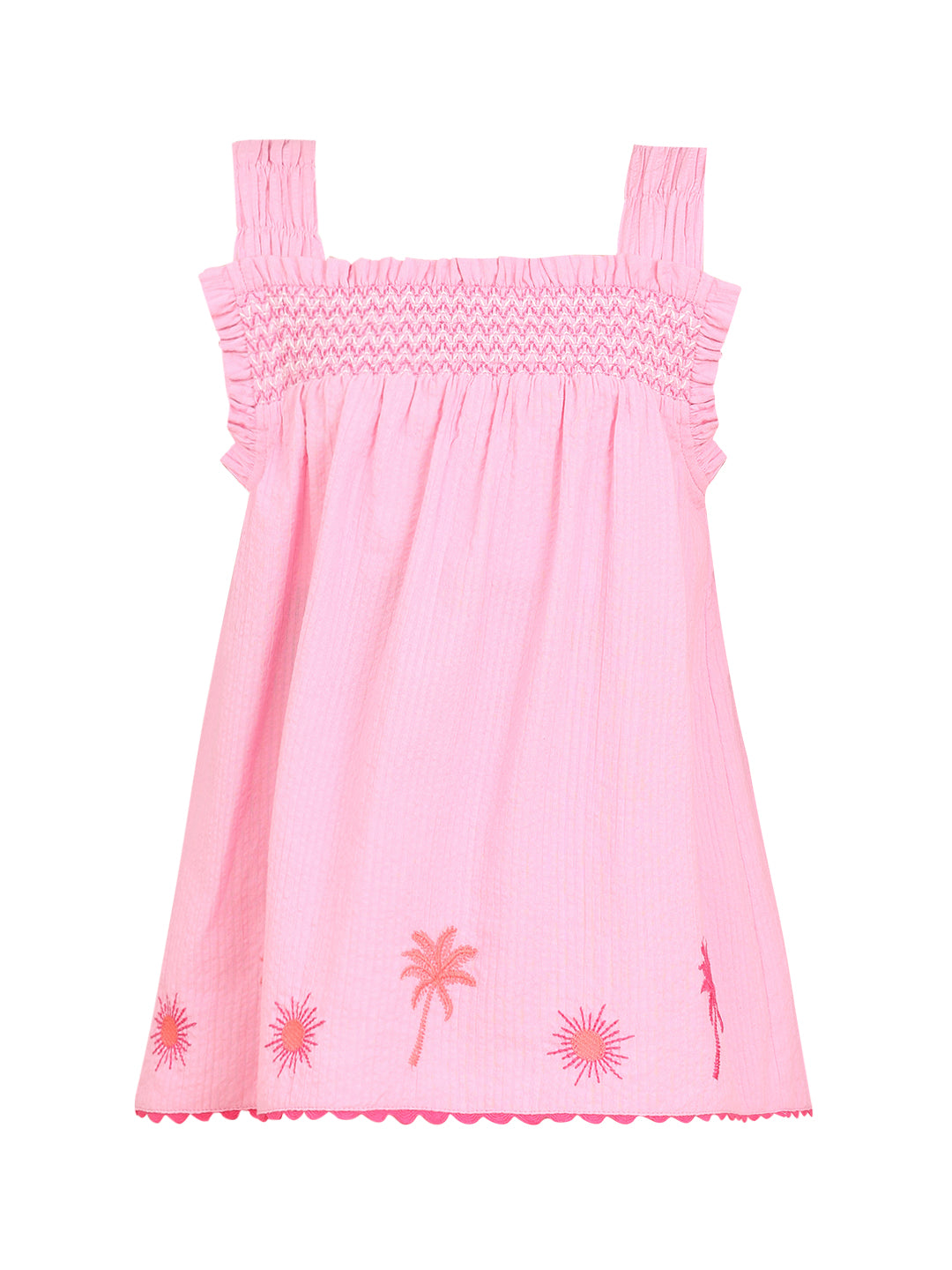 Prism Pink Cotton Smocked Embroidered Top for Girls