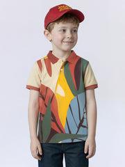 Boys Pumpkin Spice Orange Printed Cotton Polo T-Shirt