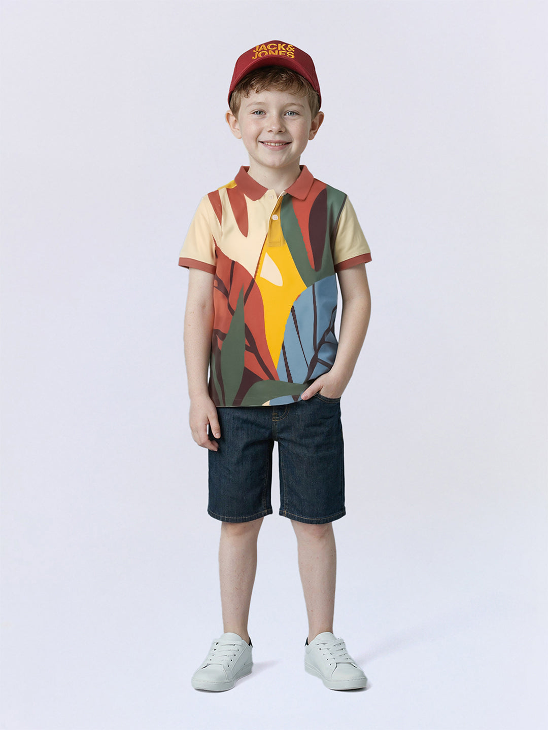 Boys Pumpkin Spice Orange Printed Cotton Polo T-Shirt