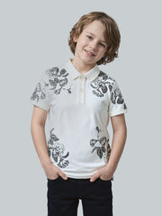 Boys Cotton Floral Polo T-Shirt with Stretch Fit