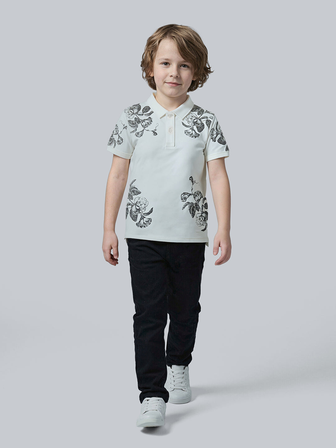Boys Cotton Floral Polo T-Shirt with Stretch Fit