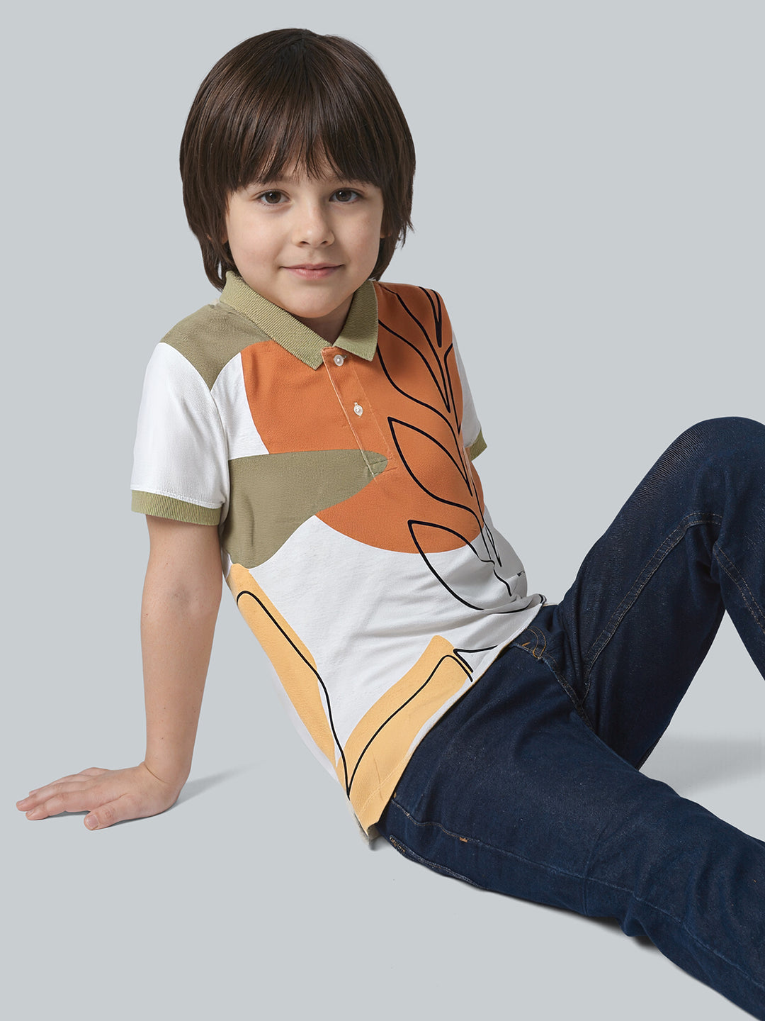 Boys Printed Cotton Polo T-Shirt with Short Sleeves