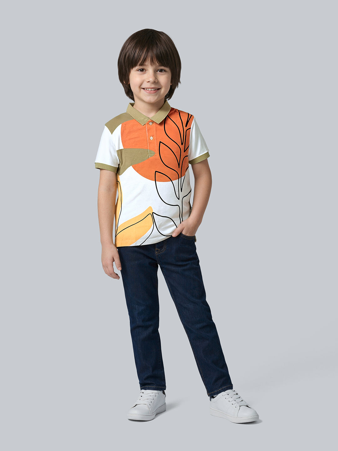 Boys Printed Cotton Polo T-Shirt with Short Sleeves
