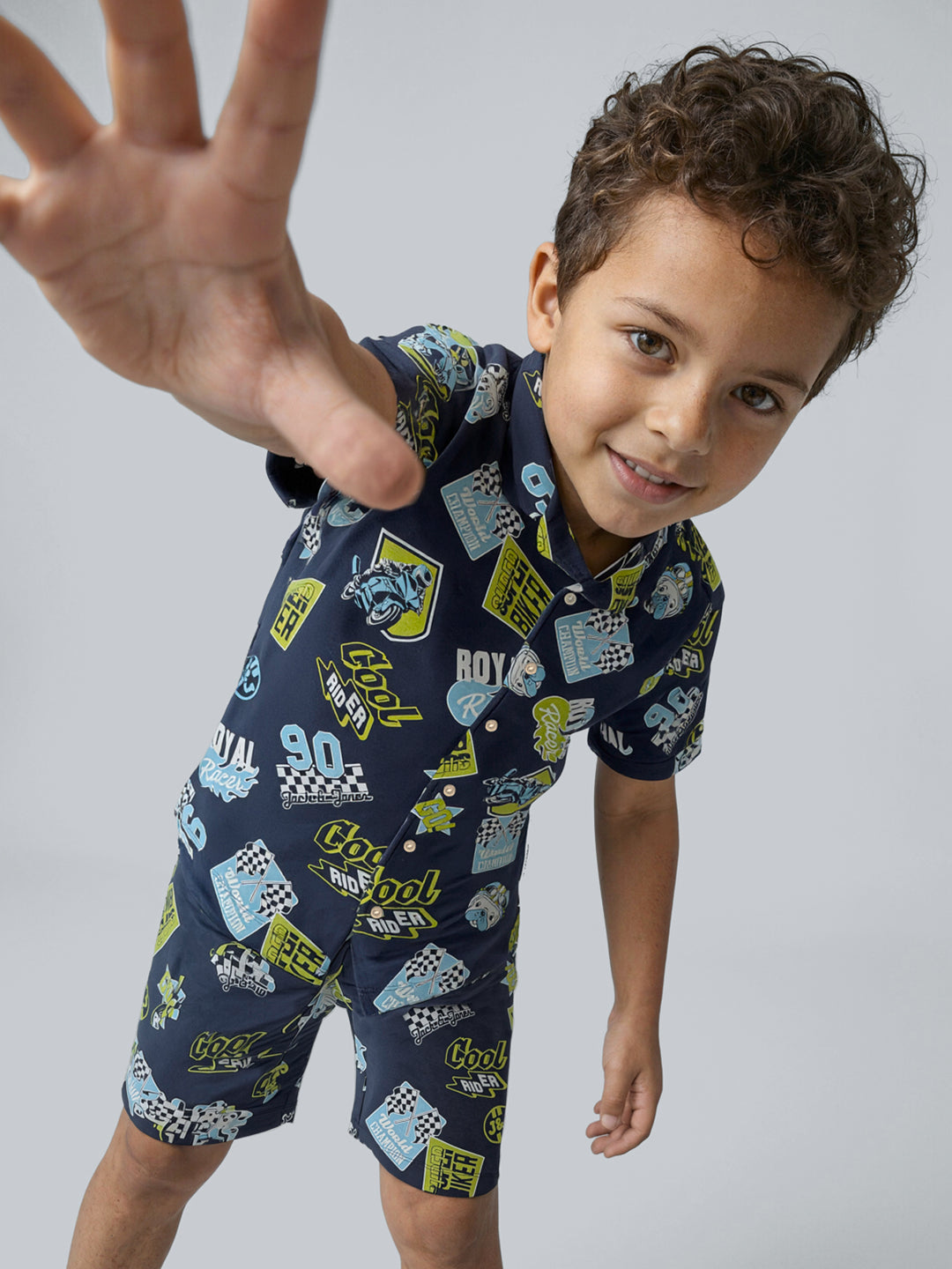 Boys All Over Printed Cotton Casual Shirt with Short Sleeves