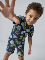 Boys All Over Printed Cotton Casual Shirt with Short Sleeves