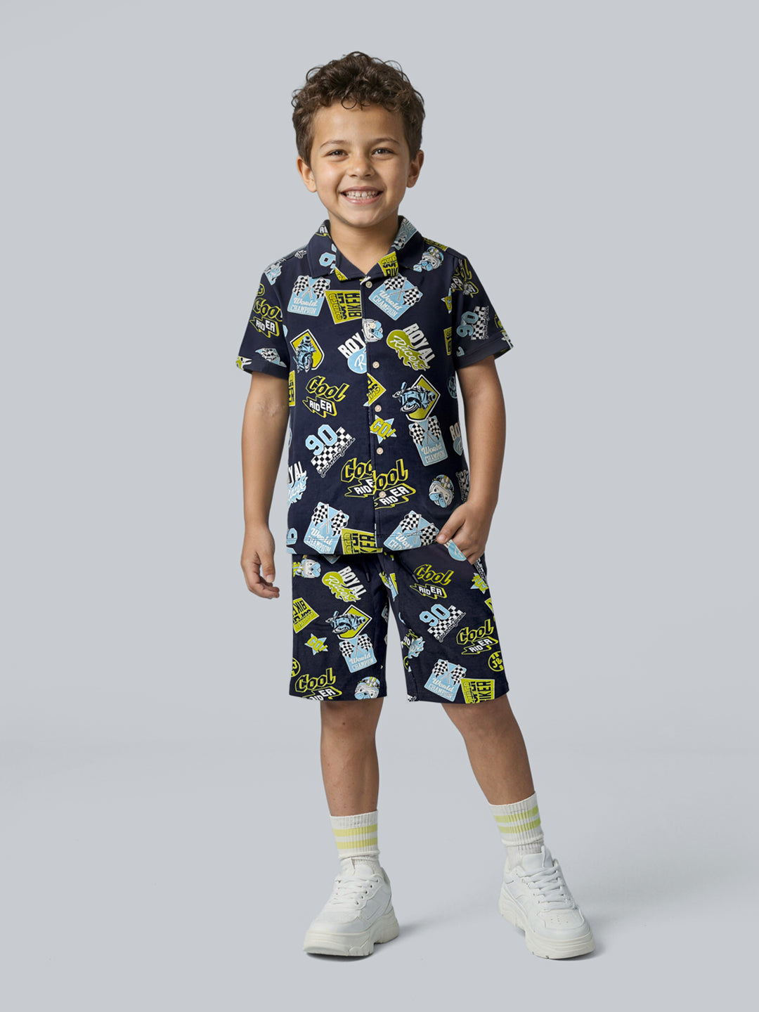 Boys All Over Printed Cotton Casual Shirt with Short Sleeves
