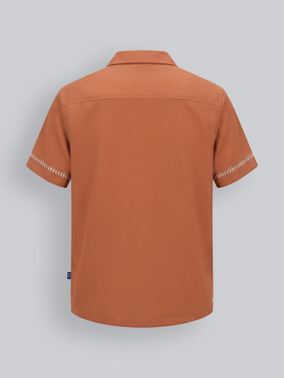 Boys Camel Brown Cotton Embroidered Resort Collar Shirt