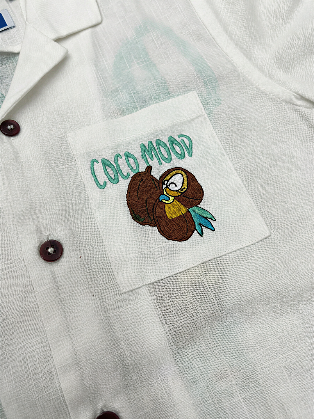 Boys White Cotton Linen Printed Resort Collar Shirt