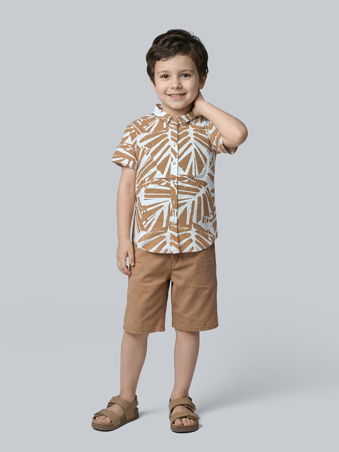 Boys Cotton Blend Tropical Print Casual Shirt