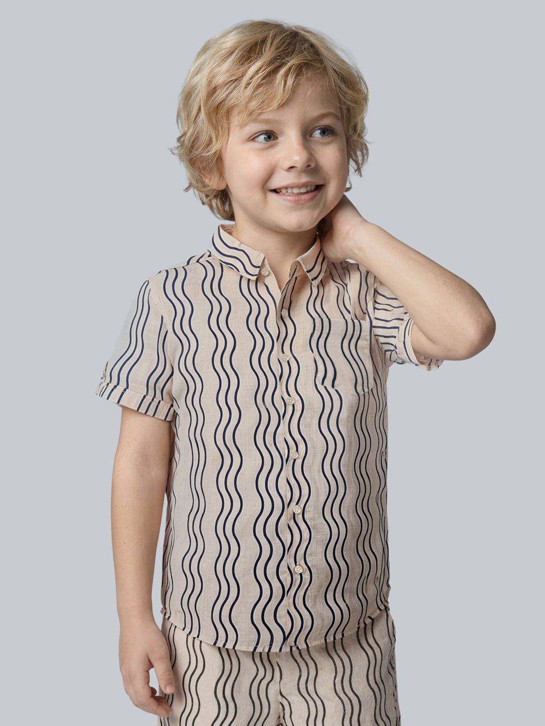 Boys Printed Cotton Casual Shirt with Short Sleeves