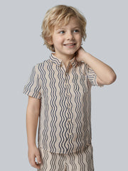 Boys Printed Cotton Casual Shirt with Short Sleeves