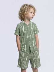 Boys Green Cotton Embroidered Casual Shirt
