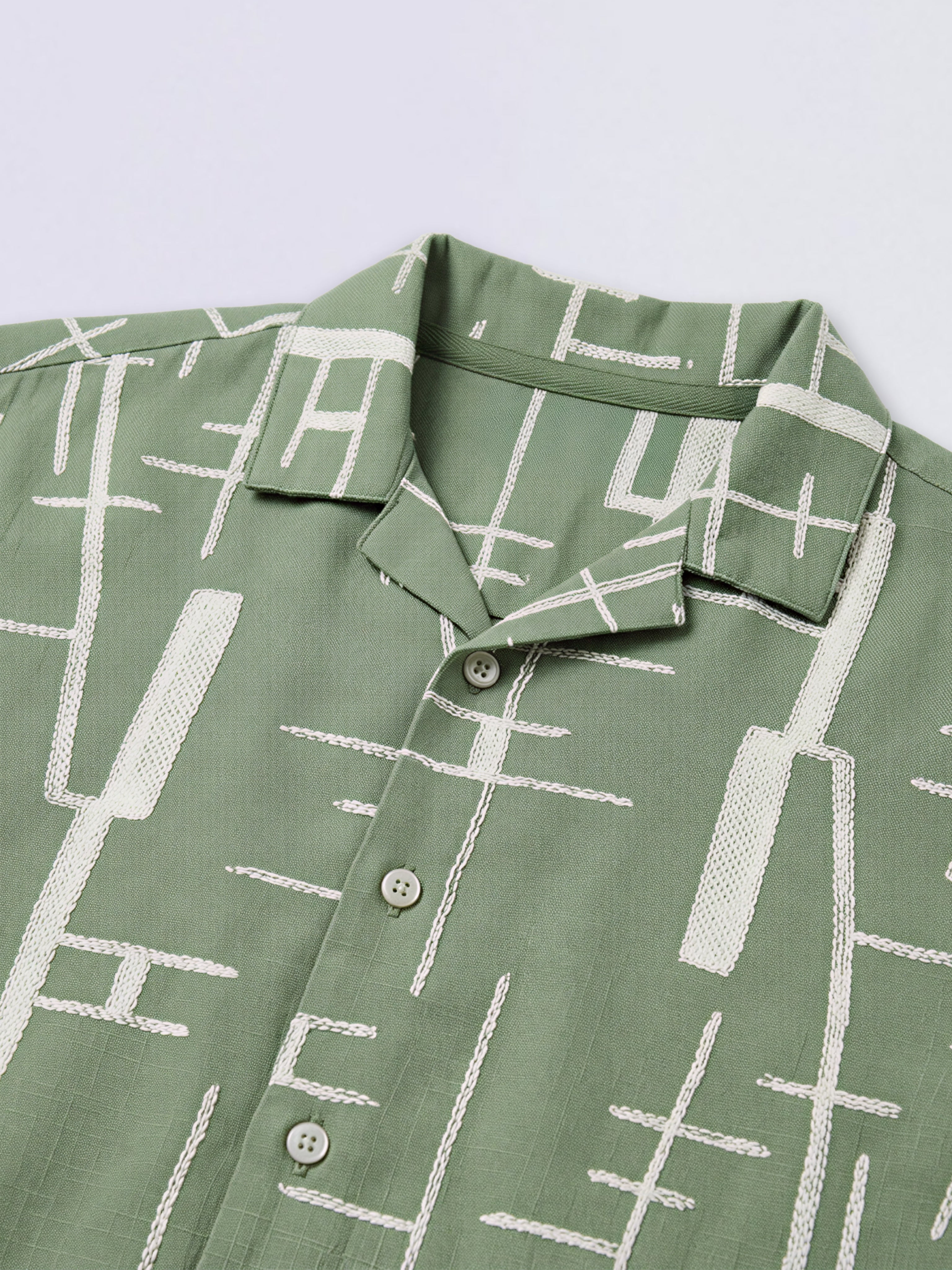 Boys Green Cotton Embroidered Casual Shirt