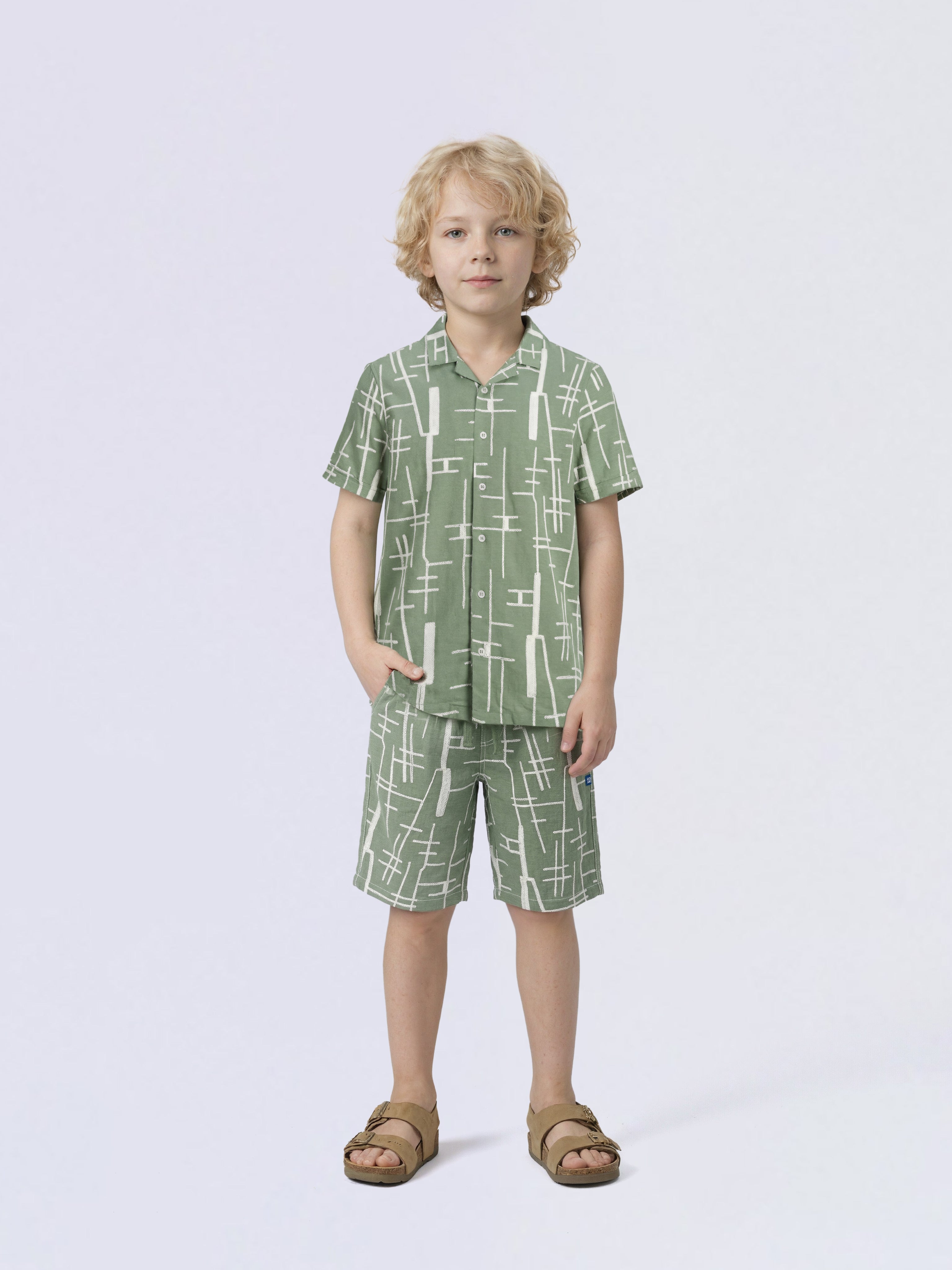 Boys Green Cotton Embroidered Casual Shirt