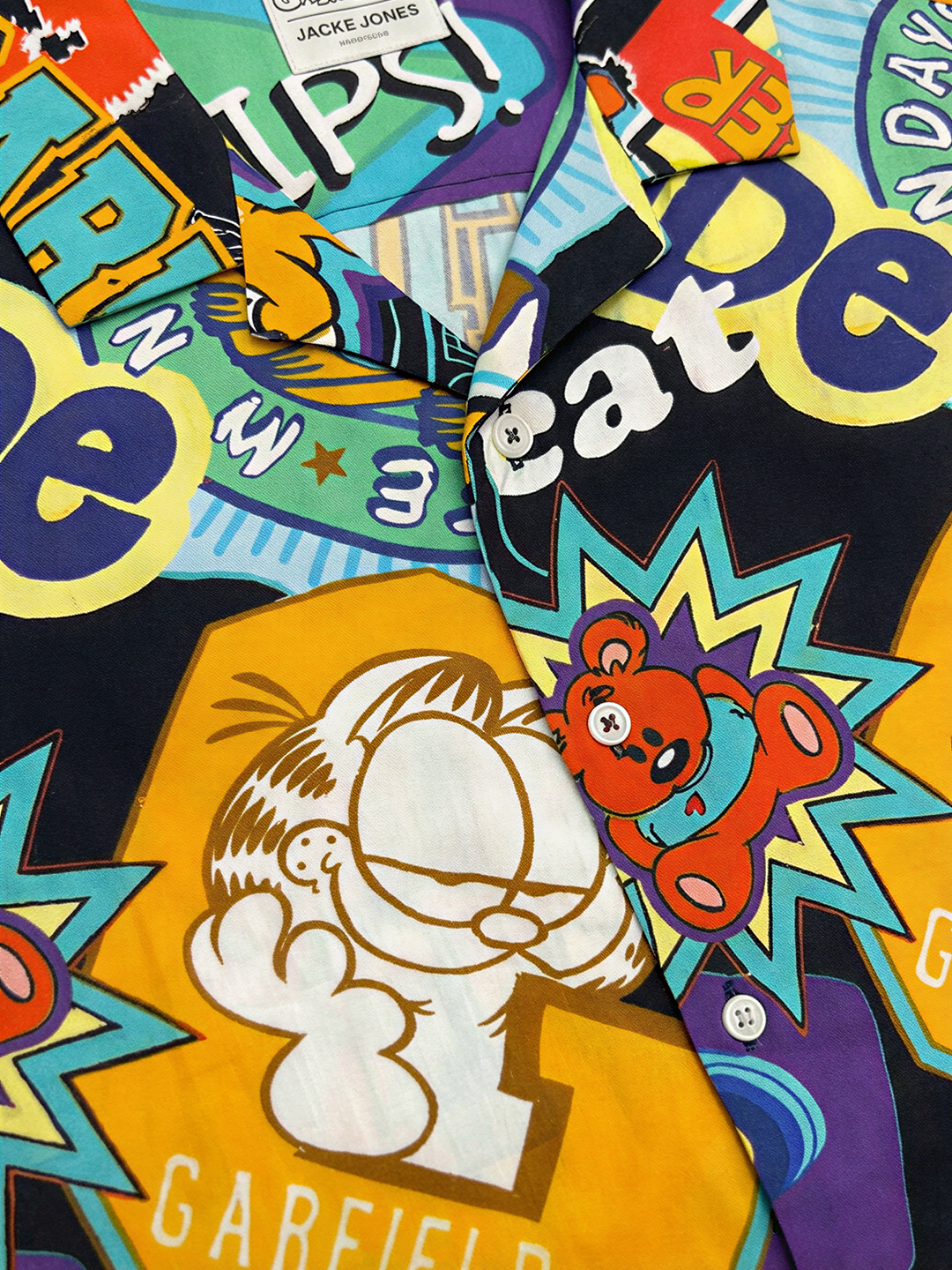 Boys Viscose Garfield Print Casual Shirt with Short Sleeves
