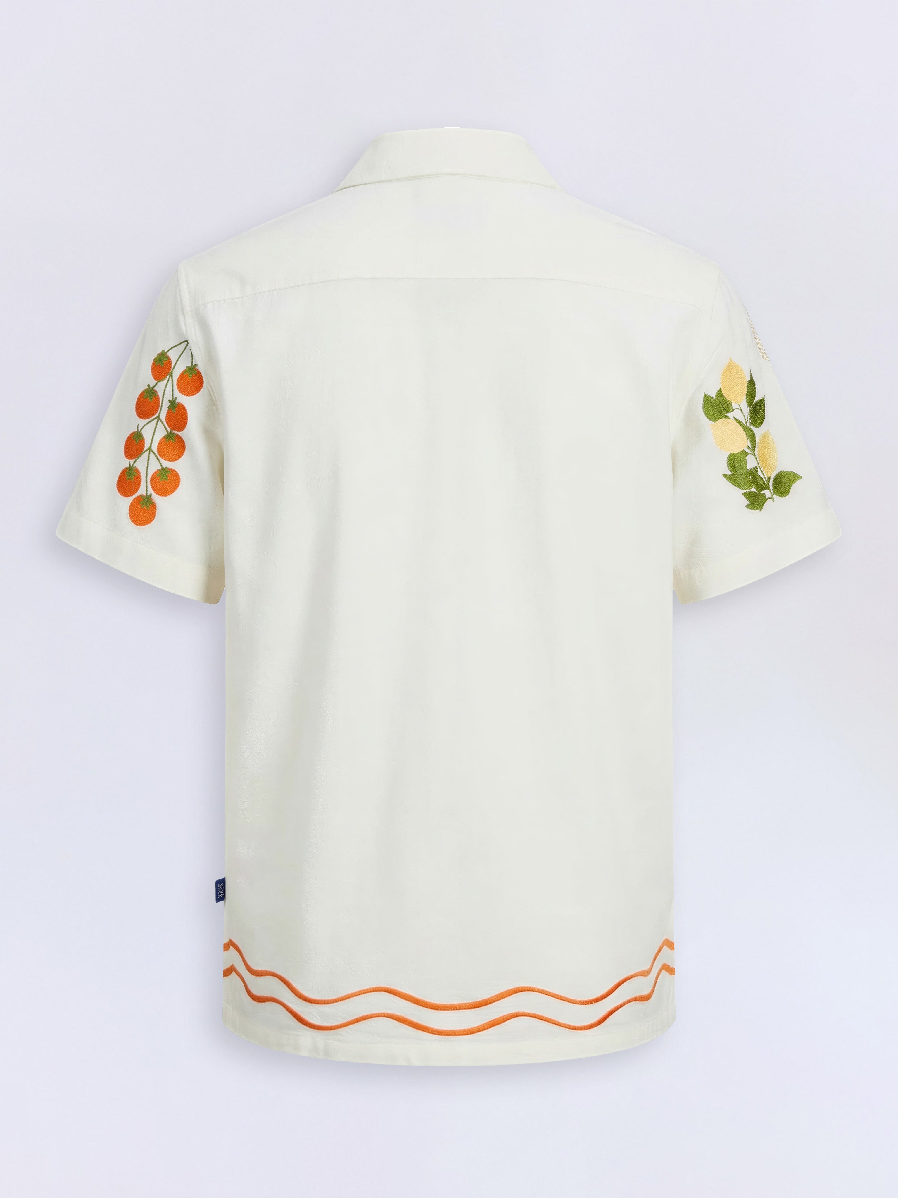 Boys Bright White Vacation Print Cotton Shirt