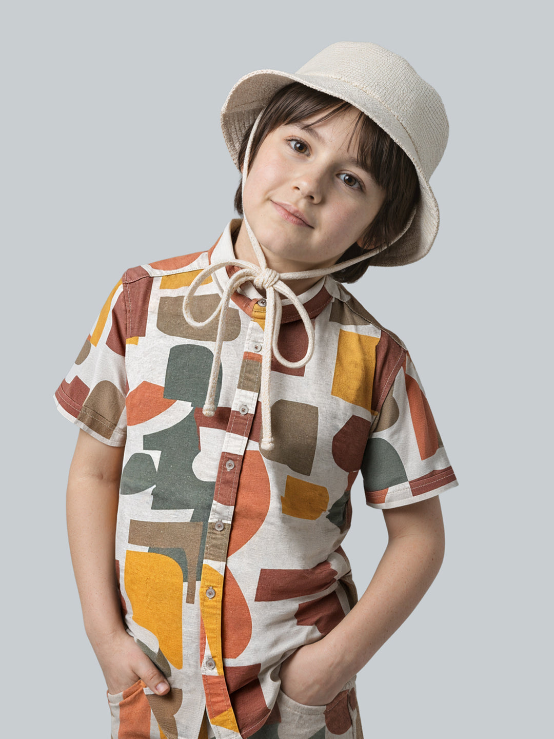 Boys Cotton Abstract Print Casual Shirt with Short Sleeves