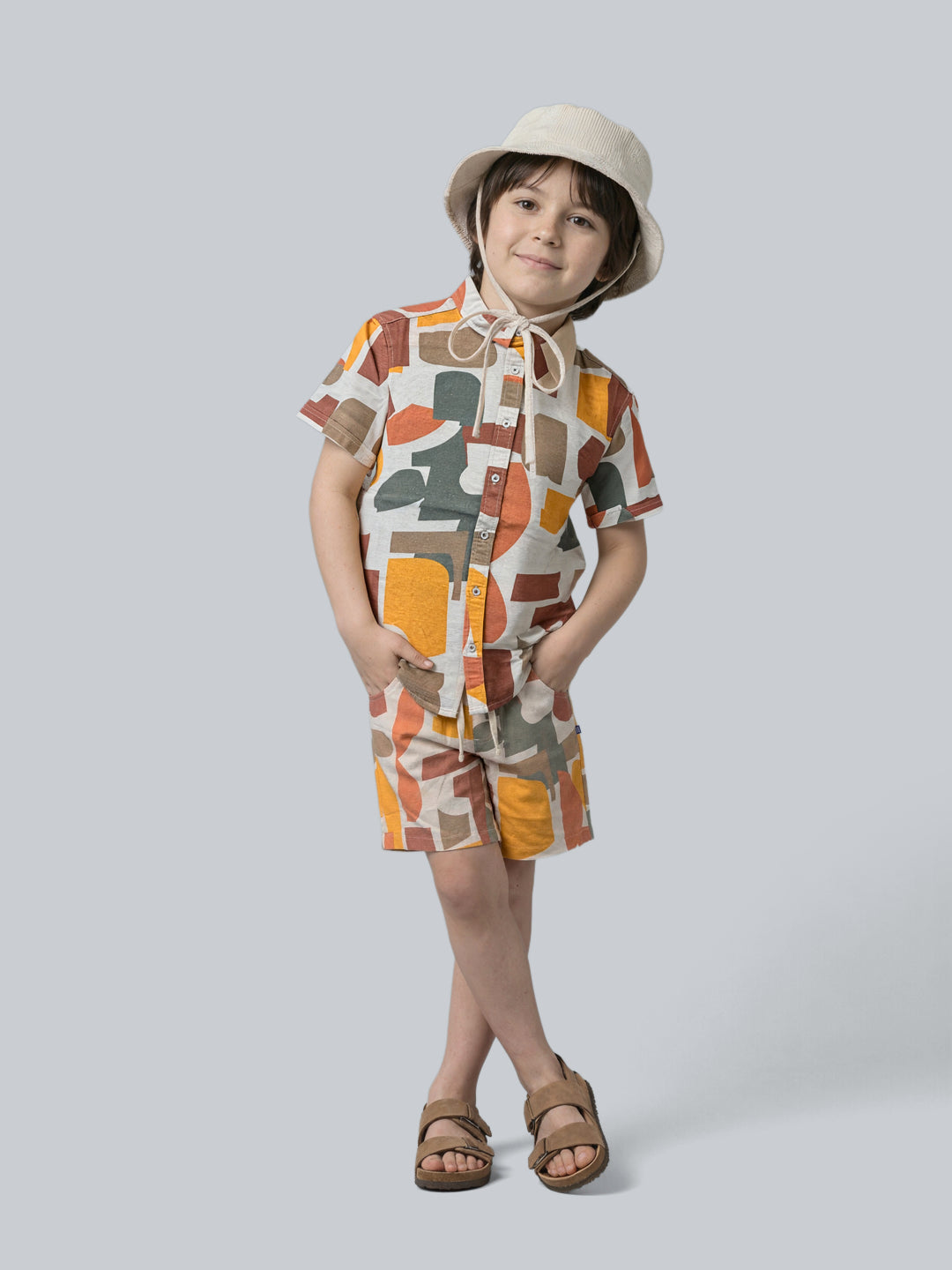 Boys Cotton Abstract Print Casual Shirt with Short Sleeves