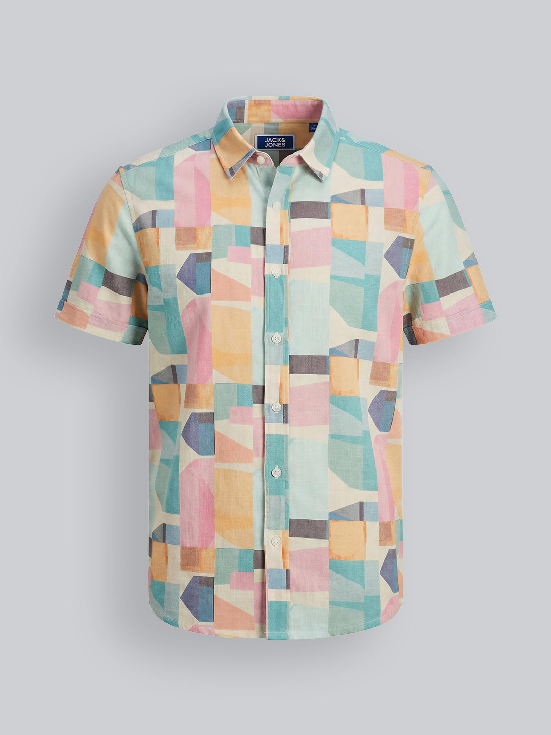 Boys Geometric Print Cotton Casual Shirt with Short Sleeves